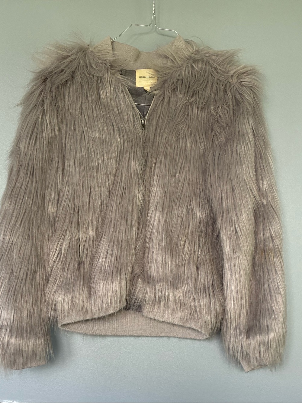 Silence + Noise Plush Faux Fur Jacket Gray Urban Outfitters size S pockets